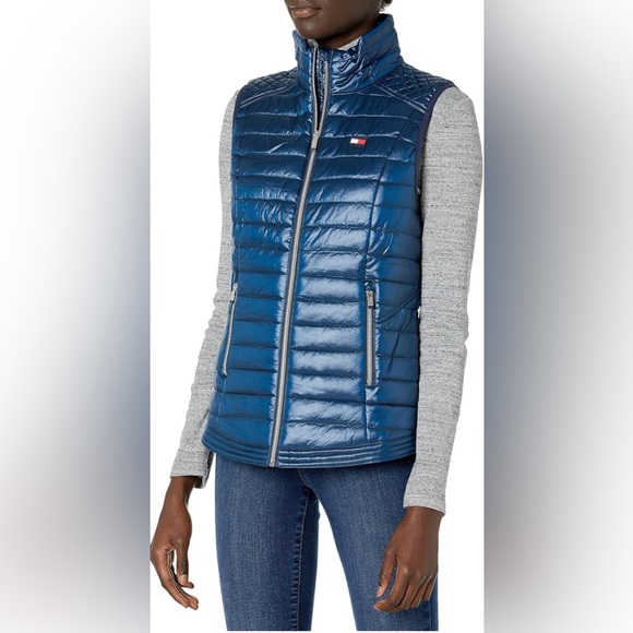 Tommy Hilfiger Sport Down Puffer Vest Size S Women Navy Quilted Lightweight - Picture 2 of 7